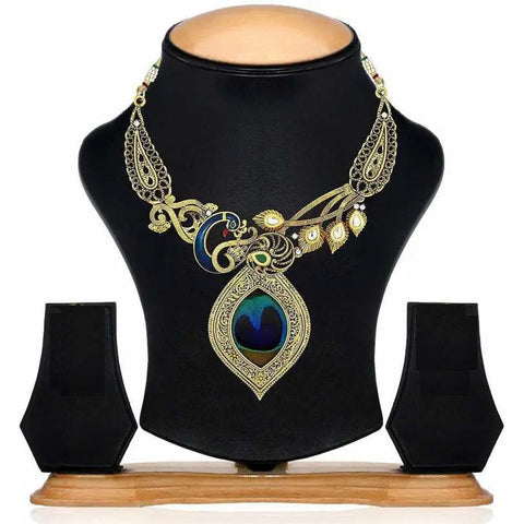 Jewels Kafe Gold Plated Antique Peacock Necklace Jewels Kafe