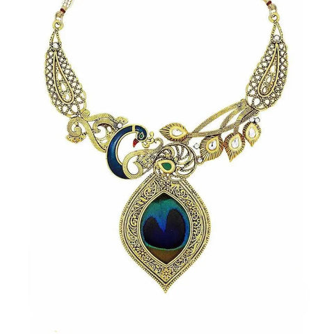 Jewels Kafe Gold Plated Antique Peacock Necklace Jewels Kafe