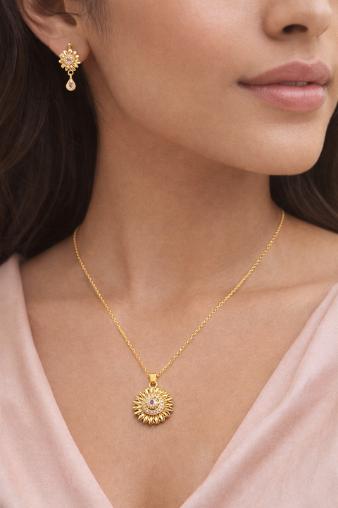 Jewels Kafe Gold Plated Pendant & Earrings Set
