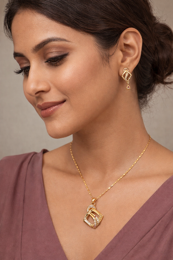 Jewels Kafe Gold Plated Pendant & Earrings Set