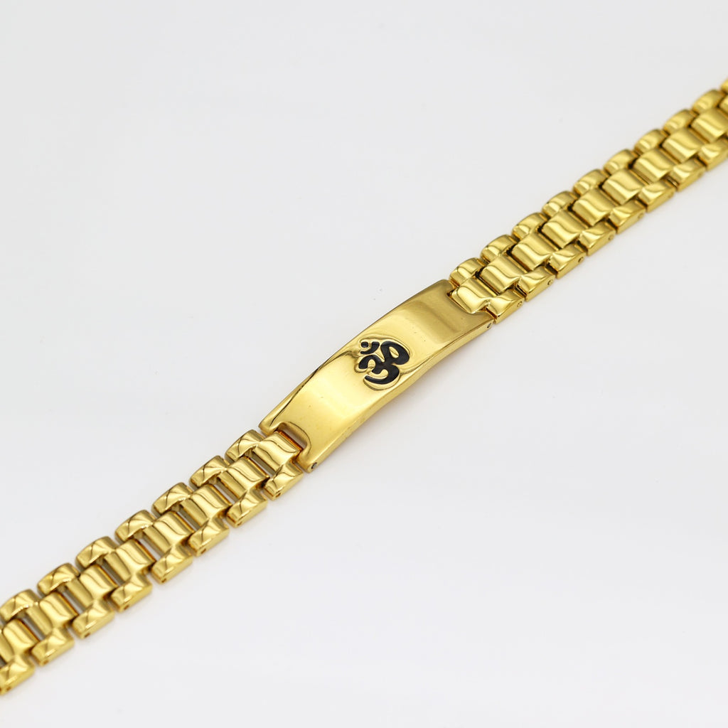 Jewels Kafe Om Broad Gold Plated Bracelet for Men