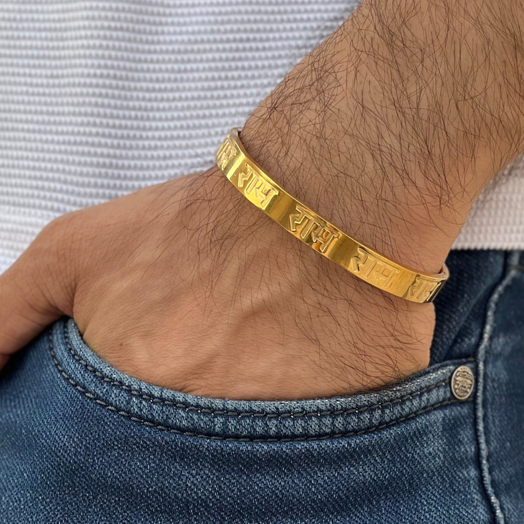 Jewels Kafe Divine Ram Gold Plated Mens Kada Bracelet Free Size