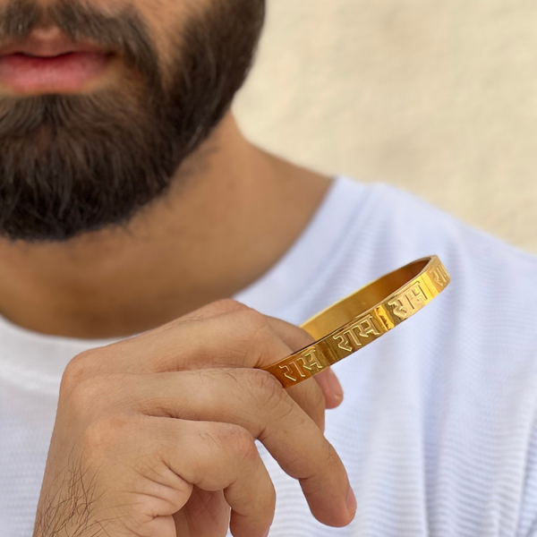 Jewels Kafe Divine Ram Gold Plated Mens Kada Bracelet