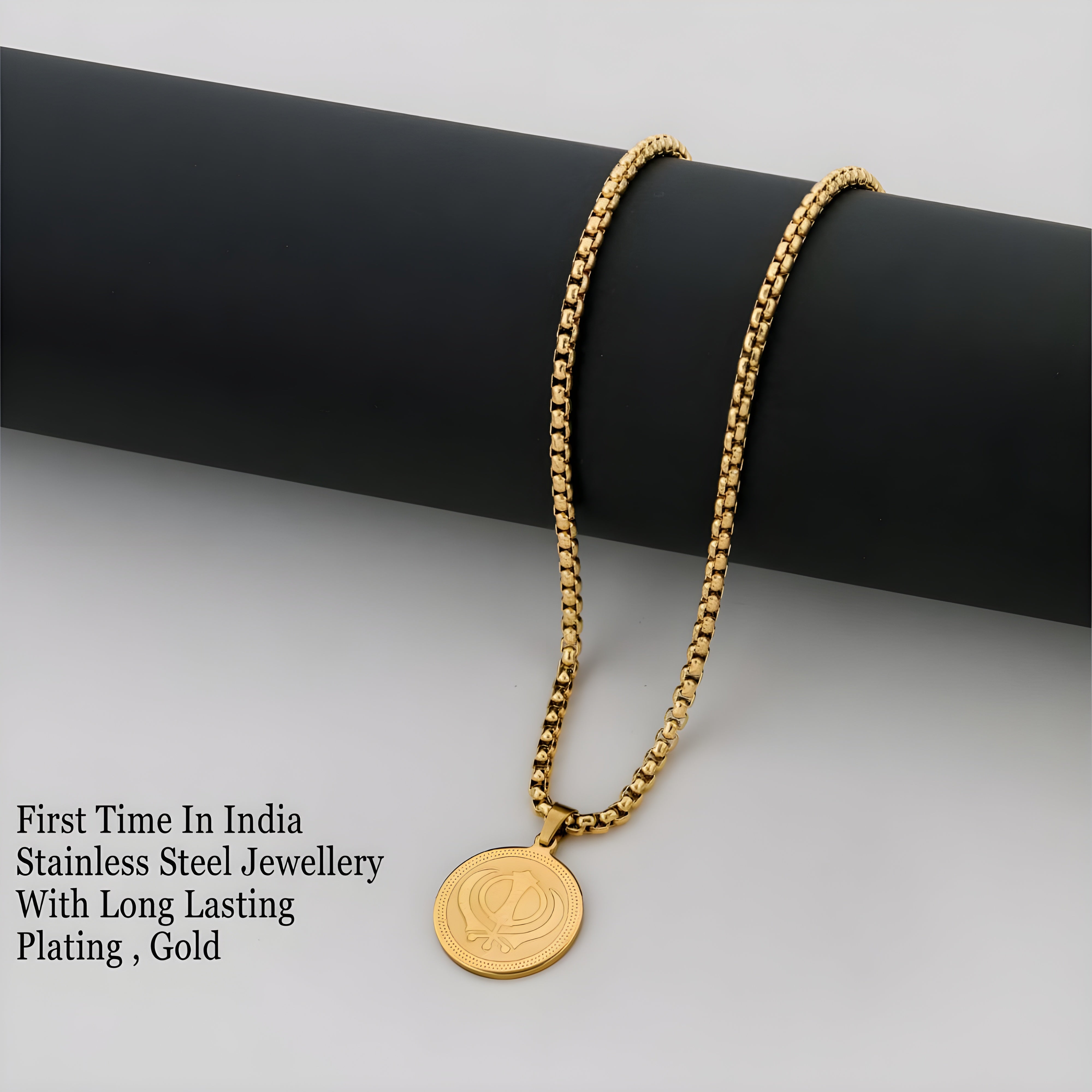 Jewels Kafe Stainless Steel One Gram Gold Plated Heavy Chain & Pendant Main image