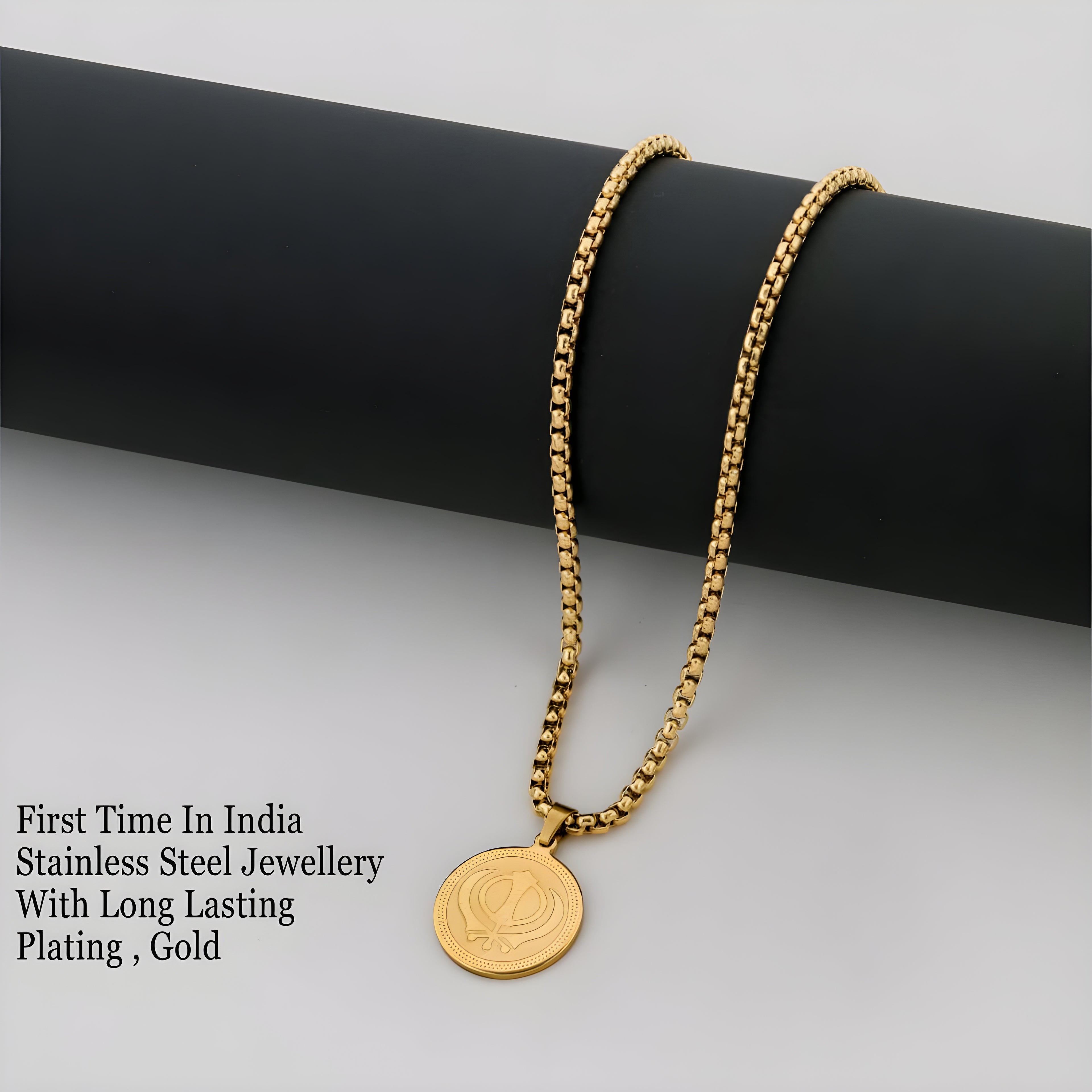 Jewels Kafe Stainless Steel One Gram Gold Plated Heavy Chain & Pendant