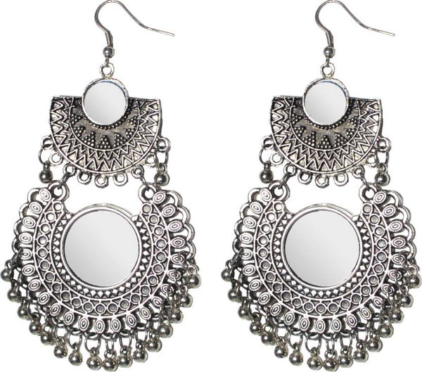 Jewels Kafe Oxidised Afghani Mirror Earrings (SILVER)