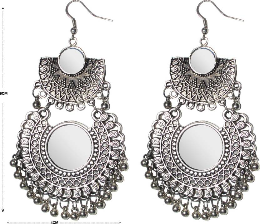Jewels Kafe Oxidised Afghani Mirror Earrings (SILVER)
