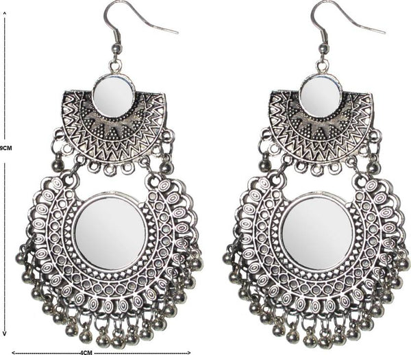 Jewels Kafe Oxidised Afghani Mirror Earrings (SILVER)