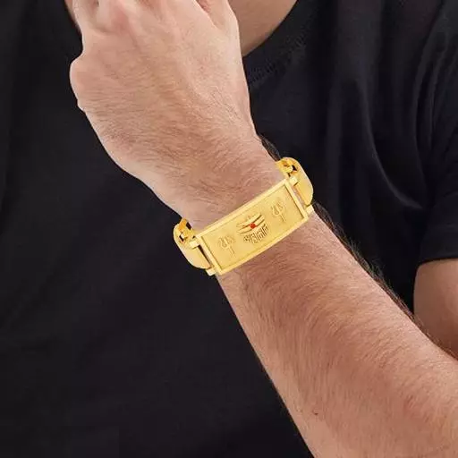 Jewels Kafe Mahakal and Trishul Broad Bracelet Kada for Men