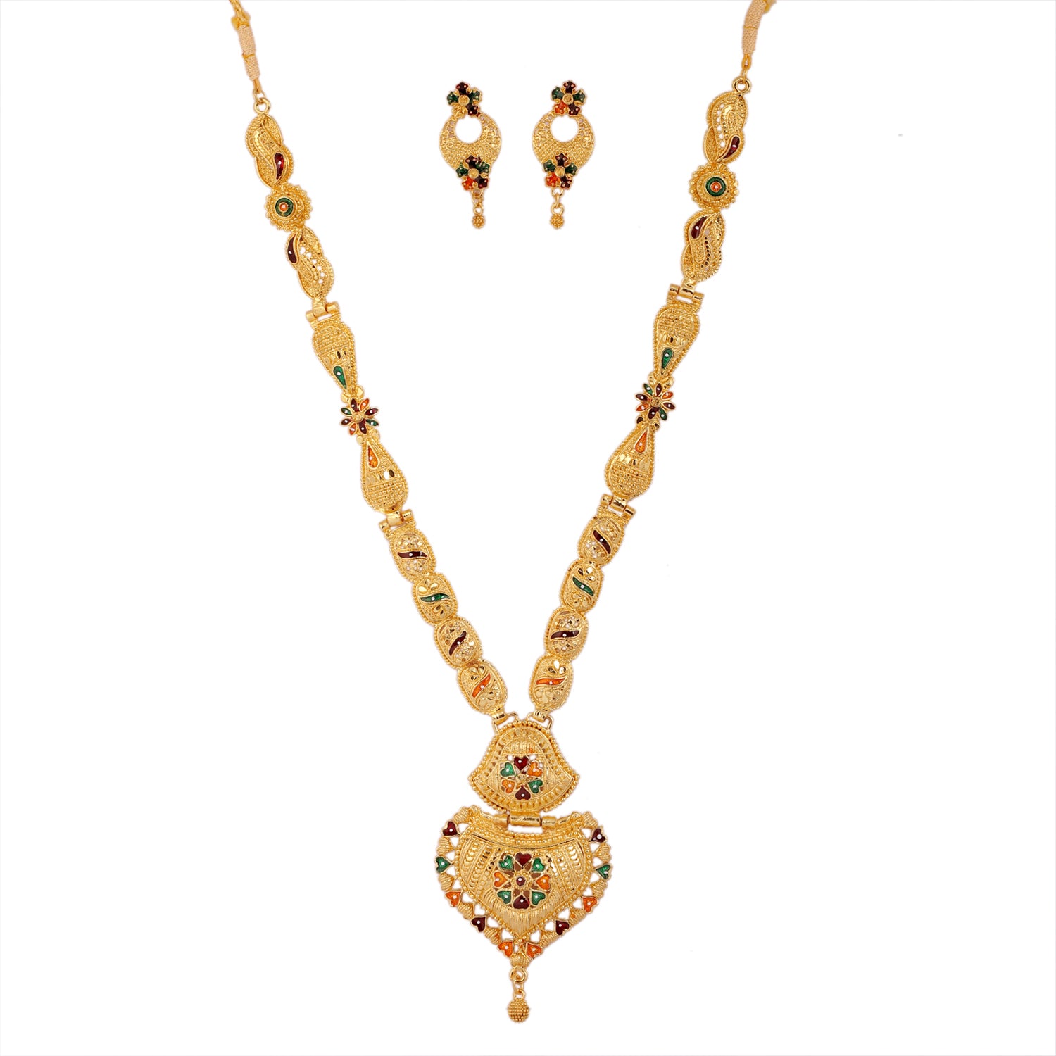 Jewels Kafe One Gram Gold Forming Work Premium Long Haram Pendant/Necklace Set(10 in Long 2 in Wide) Main image