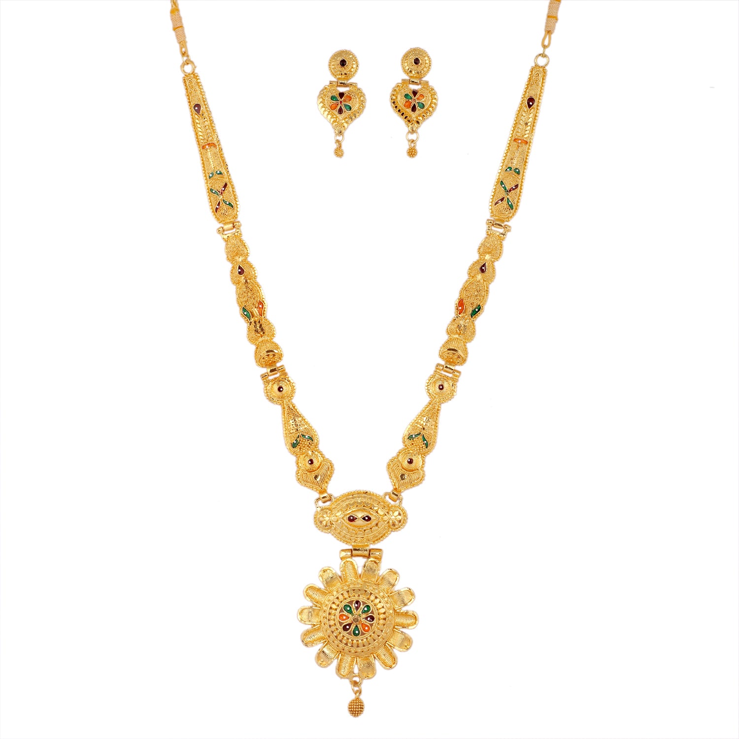 Jewels Kafe One Gram Gold Forming Work Premium Long Haram Pendant/Necklace Set(10 in Long 2 in Wide) Main image