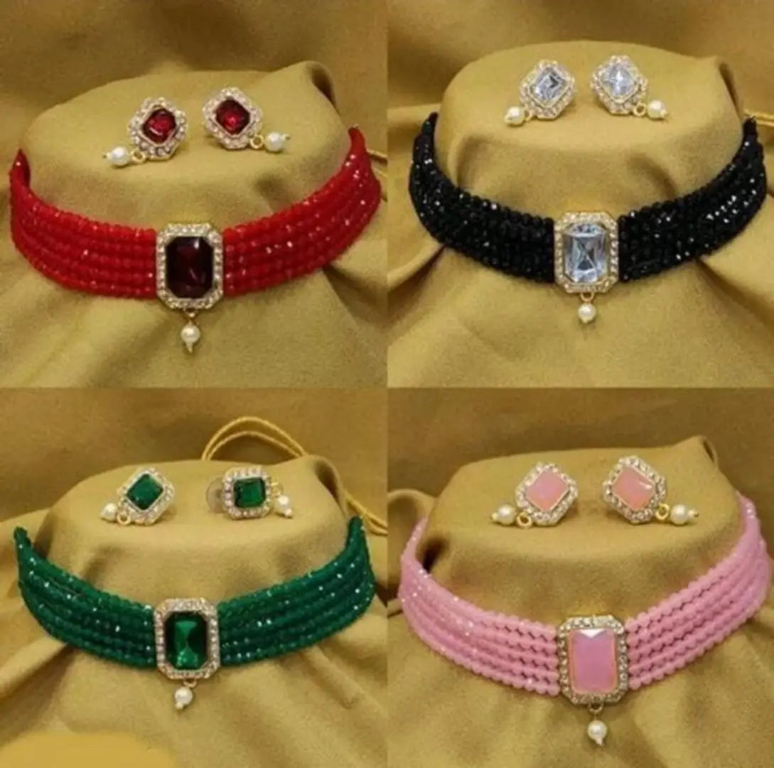 Stylish Artificial Stone Choker Jewelry Sets Combo For Women Set Of 4