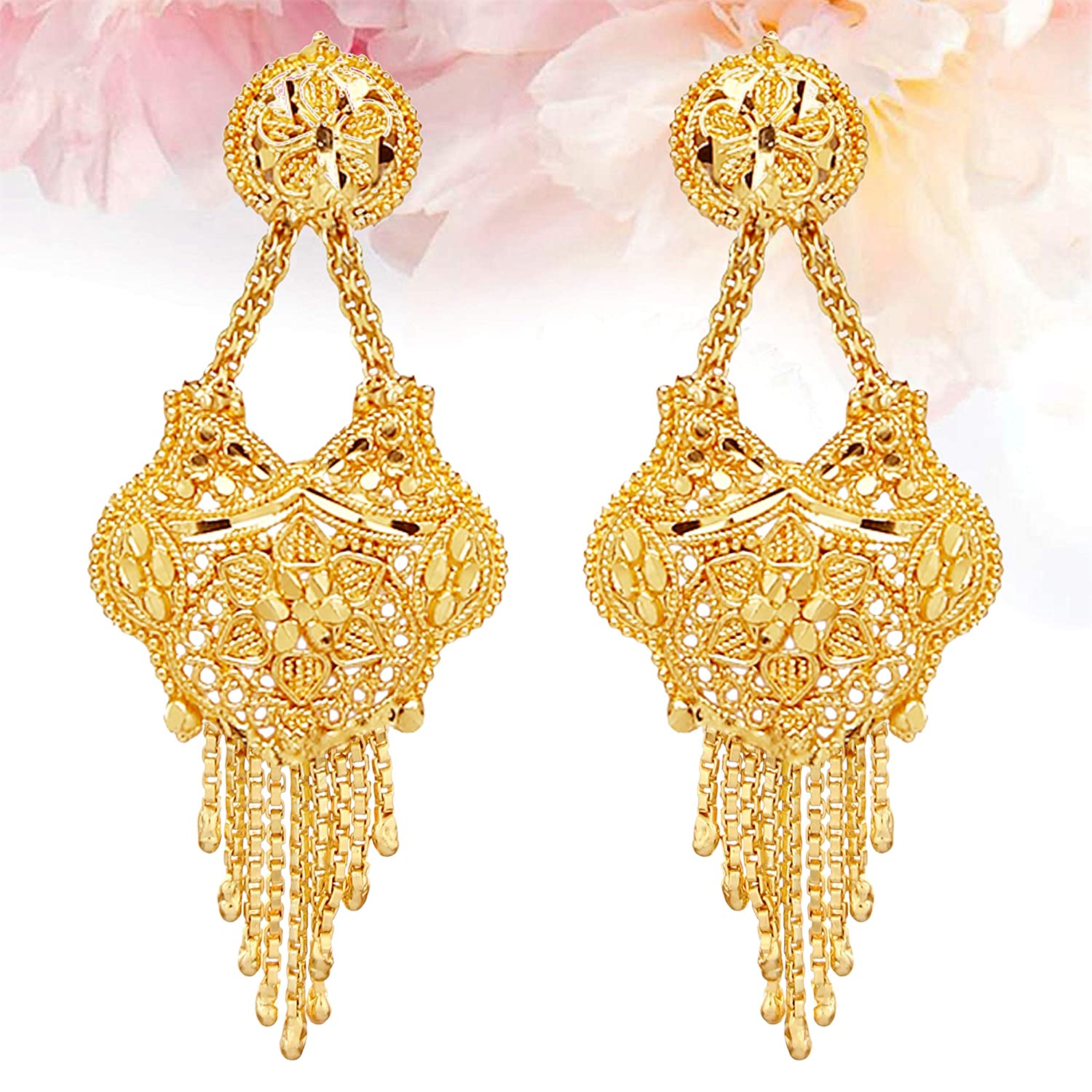 Jewels Kafe Party One Gram Gold Wax Forming Work Rani Haar Necklace Jewellery Set for Women(9 Inch Long)