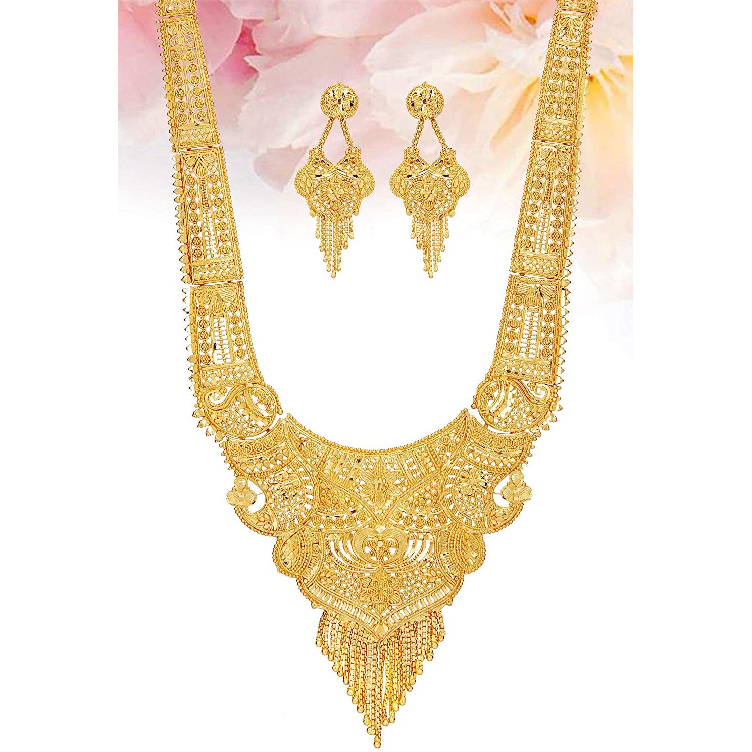 Jewels Kafe Party One Gram Gold Wax Forming Work Rani Haar Necklace Jewellery Set for Women(9 Inch Long)