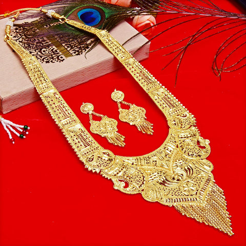 Jewels Kafe Combo of 2 Partywear One Gram Gold Wax Forming Work Rani Haar Necklace Jewellery Set for Women(9 Inch Long)