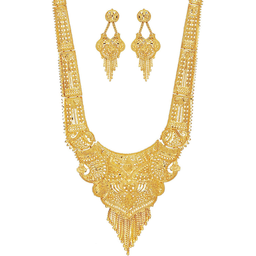 Jewels Kafe Party One Gram Gold Wax Forming Work Rani Haar Necklace Jewellery Set for Women(9 Inch Long)