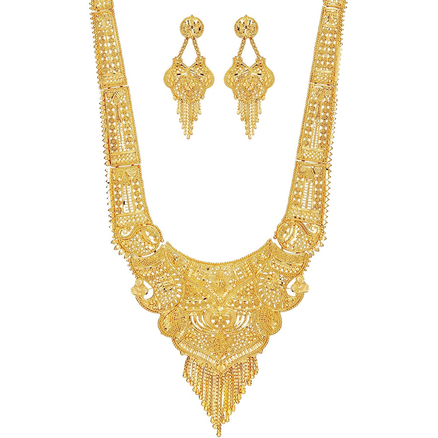 Jewels Kafe Party One Gram Gold Wax Forming Work Rani Haar Necklace Jewellery Set for Women(9 Inch Long)