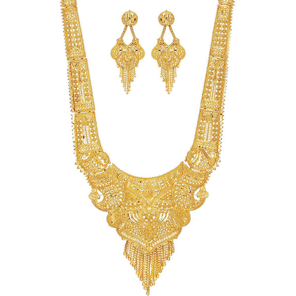 Jewels Kafe Party One Gram Gold Wax Forming Work Rani Haar Necklace Jewellery Set for Women(9 Inch Long)