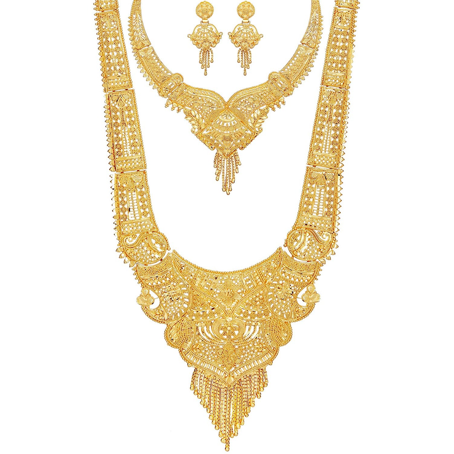 Jewels Kafe Combo of 2 Partywear One Gram Gold Wax Forming Work Rani Haar Necklace Jewellery Set for Women(9 Inch Long)