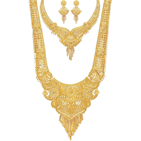 Jewels Kafe Combo of 2 Partywear One Gram Gold Wax Forming Work Rani Haar Necklace Jewellery Set for Women(9 Inch Long)