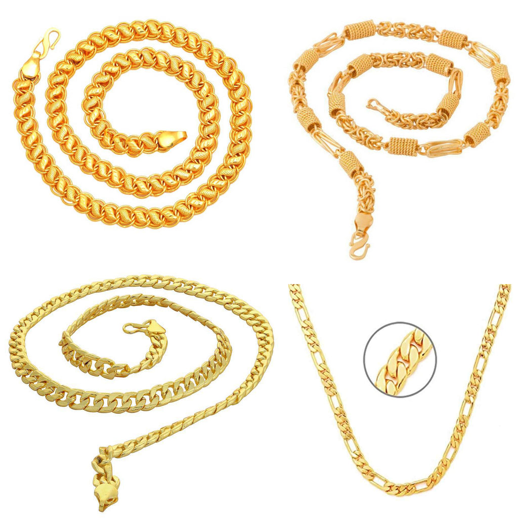 Jewels Kafe Trendy Gold Plated Brass Men's Chain Combo Pack of 4