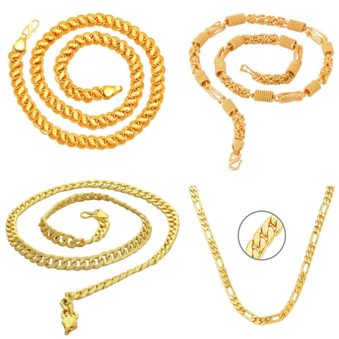 Jewels Kafe Trendy Gold Plated Brass Men's Chain Combo Pack of 4 Jewels Kafe