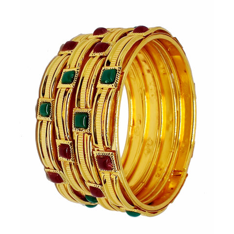 Jewels Kafe Delicate Design Gold Plated Bangle Set of 4 2.8