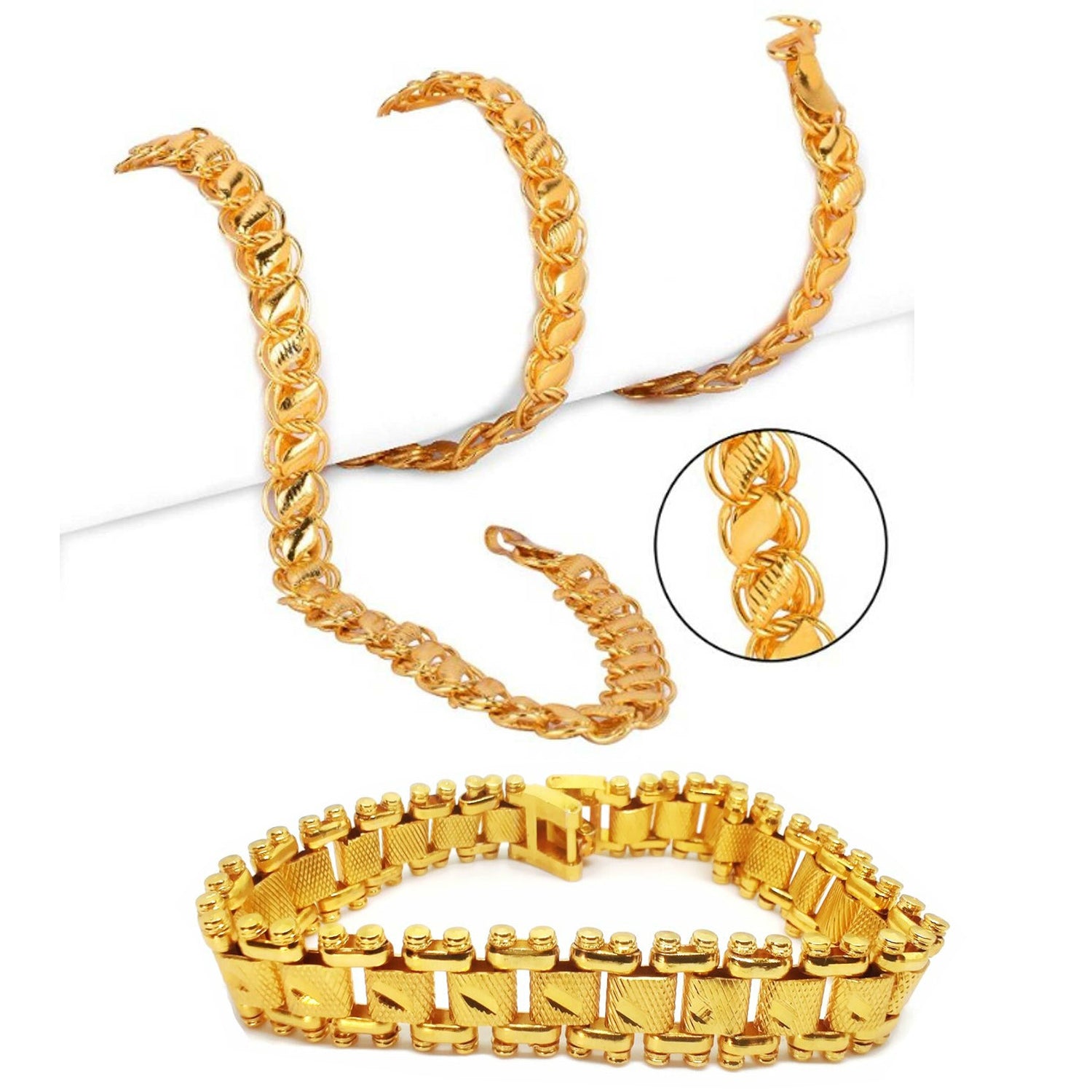 Jewels Kafe Trending Gold-plated Men's Chain & Bracelet Combo 20 Main image