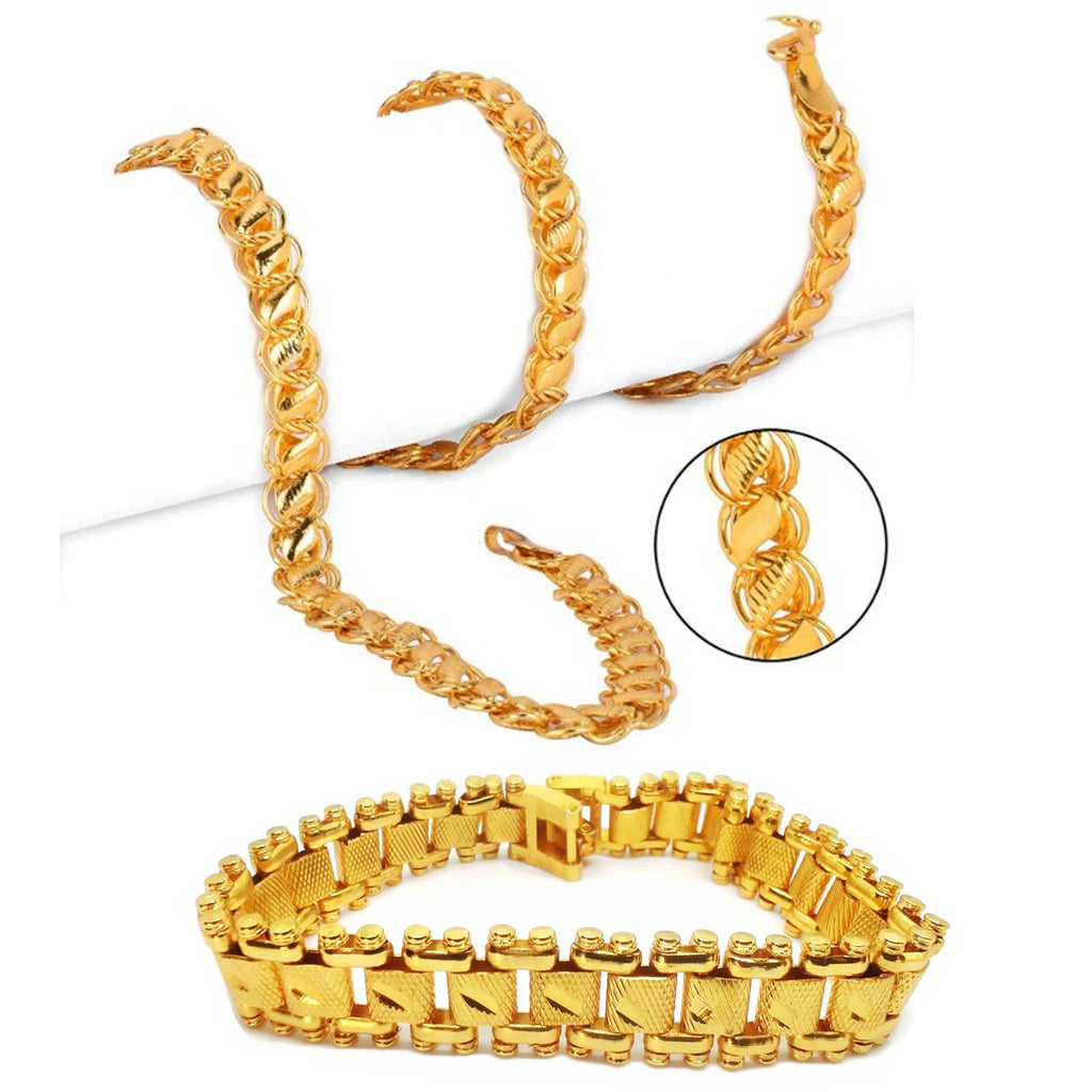 Jewels Kafe Trending Gold-plated Men's Chain & Bracelet Combo 20