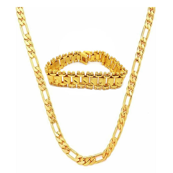 Jewels Kafe Trending Gold Plated Men's Chain & Bracelet Combo