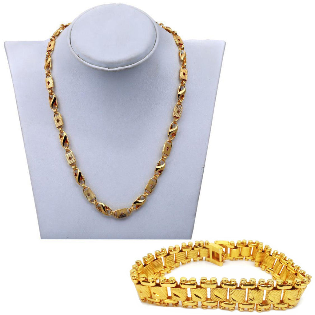 Jewels Kafe Trending Gold Plated Men's Chain & Bracelet Combo