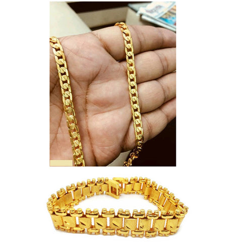 Jewels Kafe Trending Gold Plated Men's Chain & Bracelet Combo Jewels Kafe