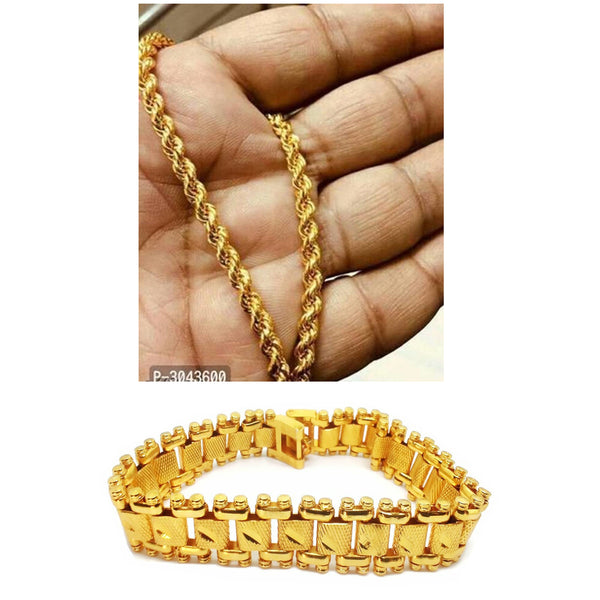 Jewels Kafe Trending Gold Plated Men's Chain & Bracelet Combo