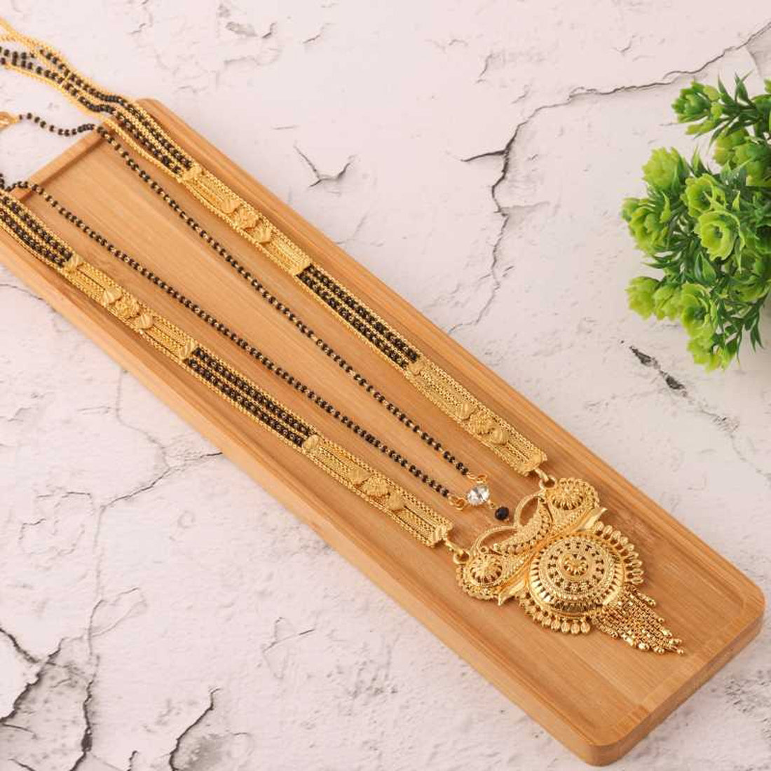 Jewels Kafe Jewellery One gram gold plated 30 inch long and 18 inch short pack of 2 mangalsutra for women Brass Mangalsutra