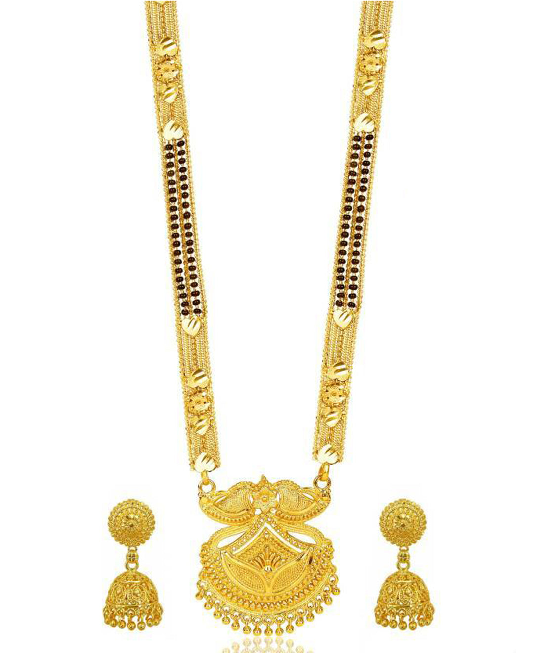 Jewels Kafe Jewellery One gram gold plated 30 inch long Mangalsutra set with Earrings for women