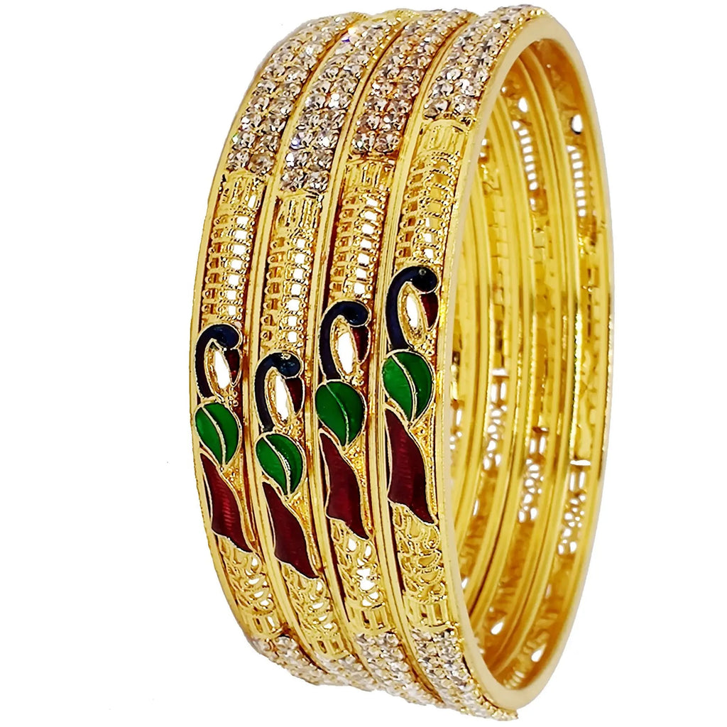 Jewels Kafe Gold Plated Peacock Bangle Set of 4 2.8
