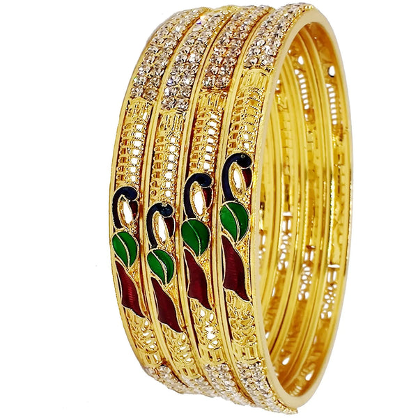 Jewels Kafe Gold Plated Peacock Bangle Set of 4 2.8