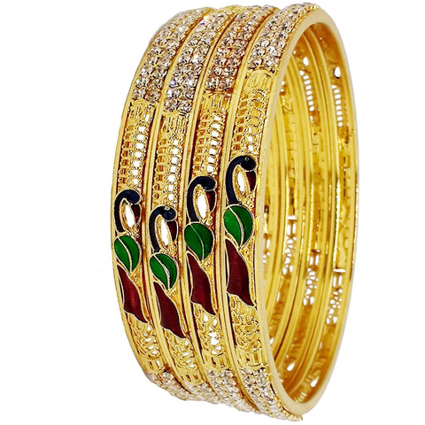 Jewels Kafe Gold Plated Peacock Bangle Set of 4 2.8