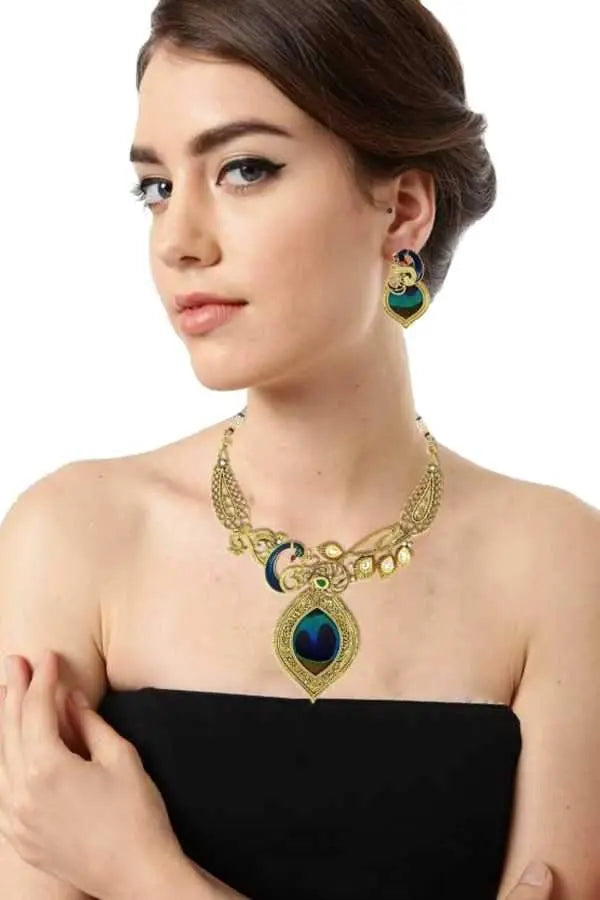 Jewels Kafe Gold Plated Antique Peacock Necklace
