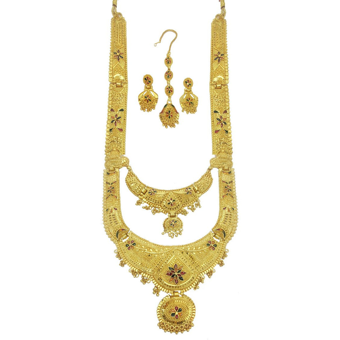 Jewels Kafe One Gram Gold Forming Work Premium Long Haram Wedding Necklace Set