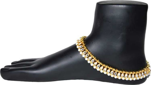 Jewels Kafe Antique Golden Kundan Anklets For Women