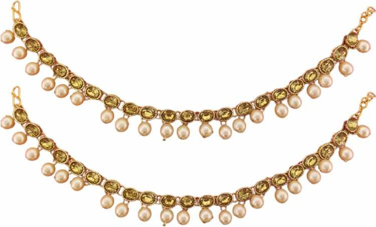 Jewels Kafe Antique Golden Kundan Anklets For Women