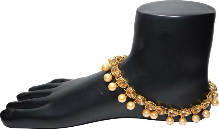 Jewels Kafe Antique Golden Kundan Anklets For Women