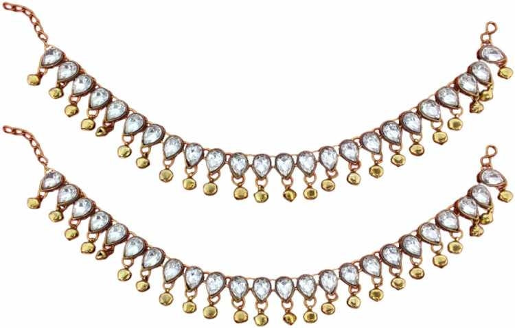 Jewels Kafe Antique Golden Kundan Anklets For Women