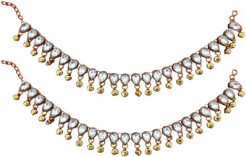 Jewels Kafe Antique Golden Kundan Anklets For Women