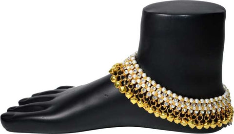 Jewels Kafe Antique Golden Kundan Anklets For Women