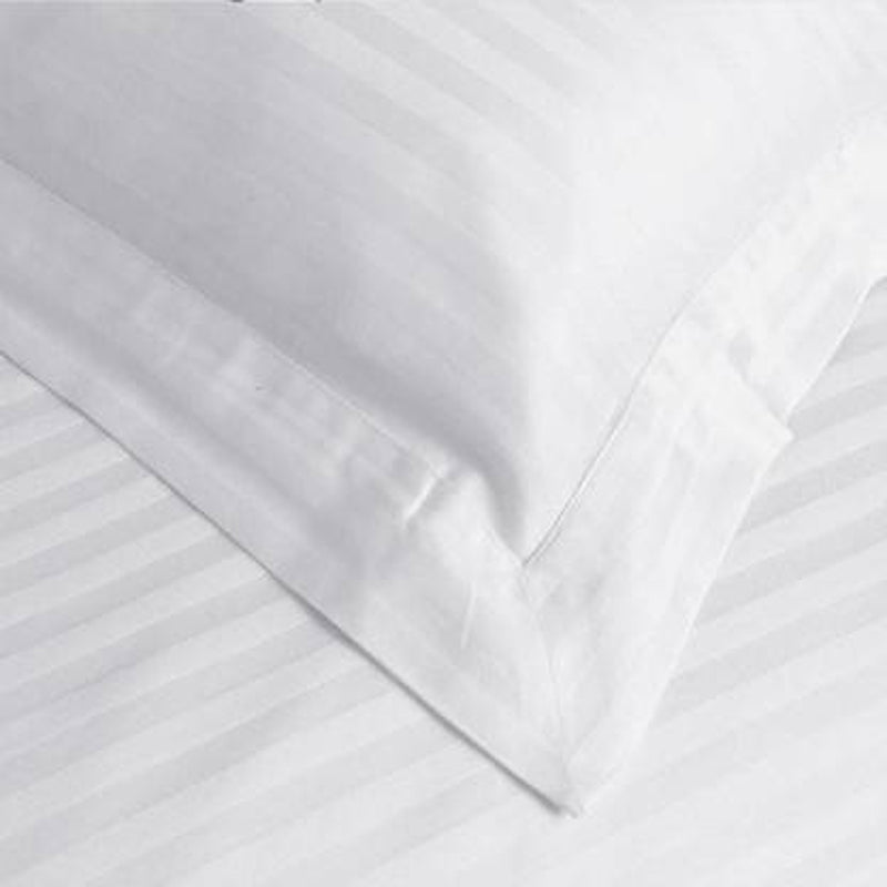 Urbanista 300 TC 100% Cotton Satin Stripe Double White Bedsheet with 2 Pillow Covers