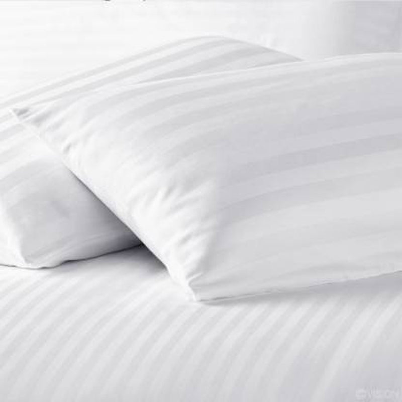 Urbanista 300 TC 100% Cotton Satin Stripe Double White Bedsheet with 2 Pillow Covers