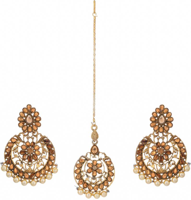 Jewels Kafe Gold Plated Maang Tikka Earrings Set Main image