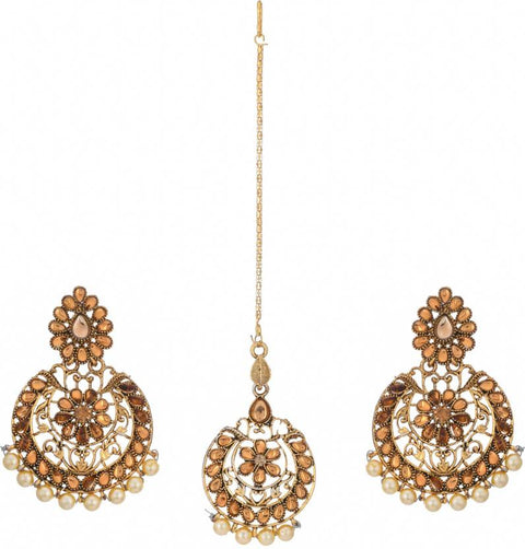 Jewels Kafe Gold Plated Maang Tikka Earrings Set Jewels Kafe